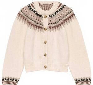 NEW DÔEN women's olympia fair isle cardigan in white brown
